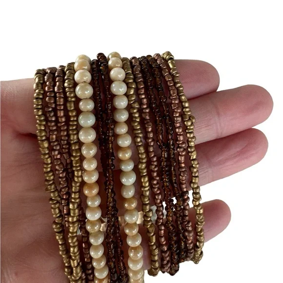 Vintage and unique brown, gold, taupe beaded tie belt - Picture 4 of 8